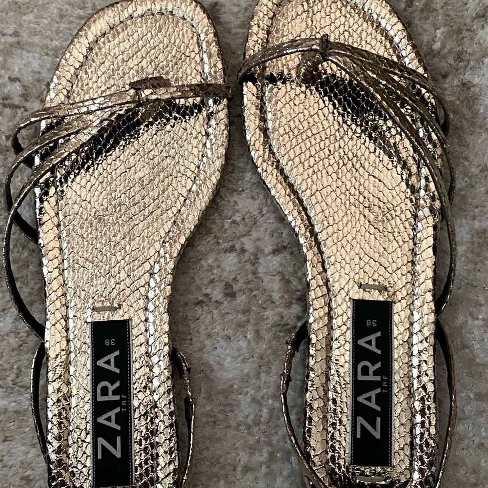 Zara Gold Strappy Sandals for Women size 8